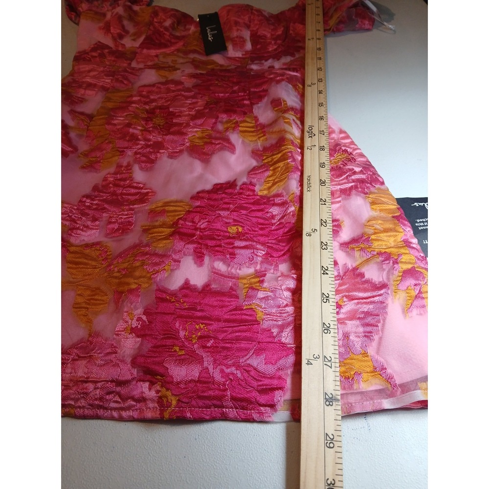 Lulus Corset Pink Floral Puff Mesh Sleeve Off Shoulder Mini Dress Milkmaid NWT - Picture 11 of 15